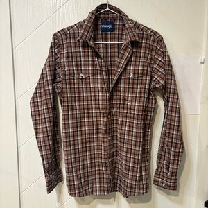 Wrangler Brown Plaid Western Snap Shirt | Retro Cowboy Workwear Style‎